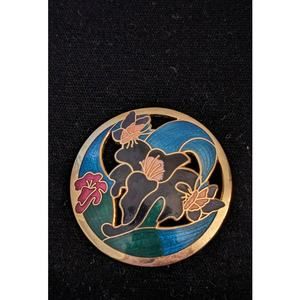Vintage Cloisonne Enameled Flower/Butterfly Brooch